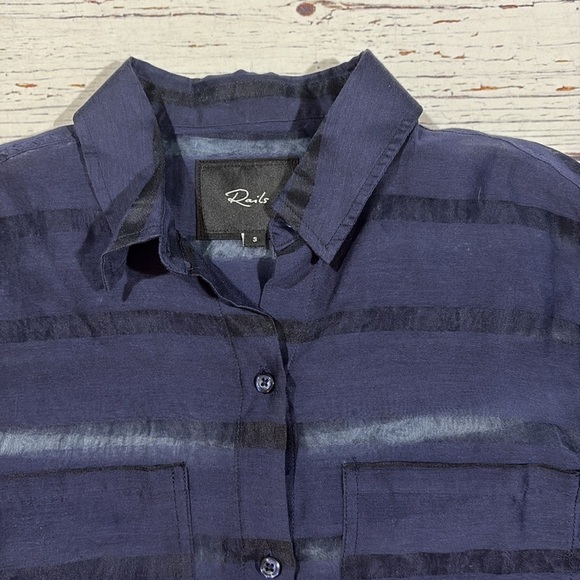 Rails Cameron Sheer Panel Cropped Button Front Blouse- Navy - Picture 9 of 9